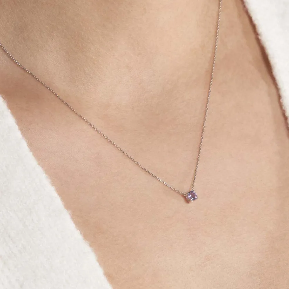 Collier Clair Or Blanc Amethyste