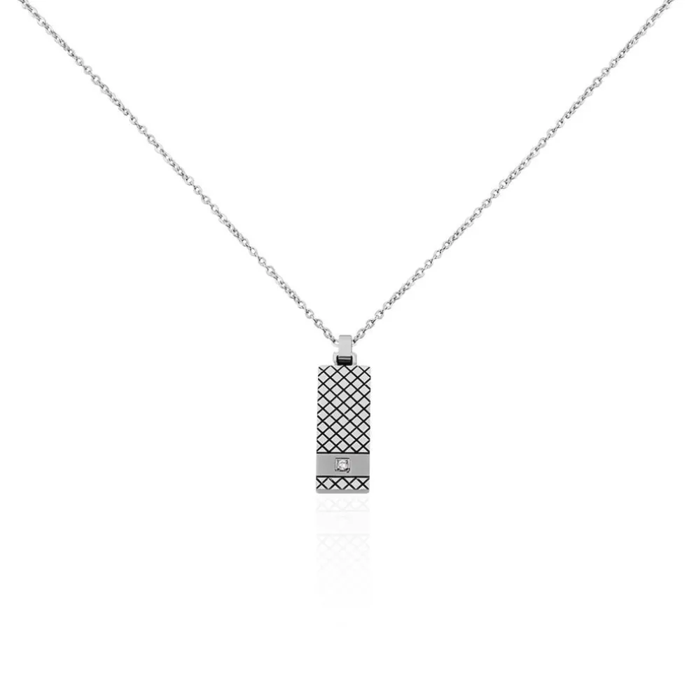 Collier Clement Acier Blanc Oxyde De Zirconium