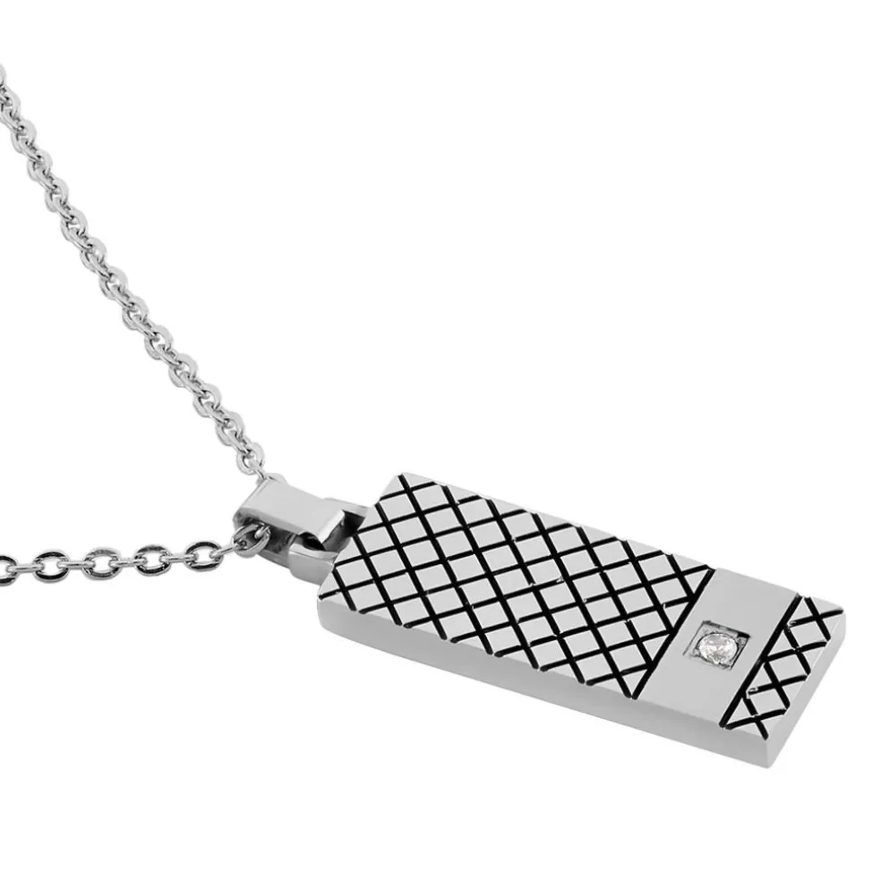 Collier Clement Acier Blanc Oxyde De Zirconium