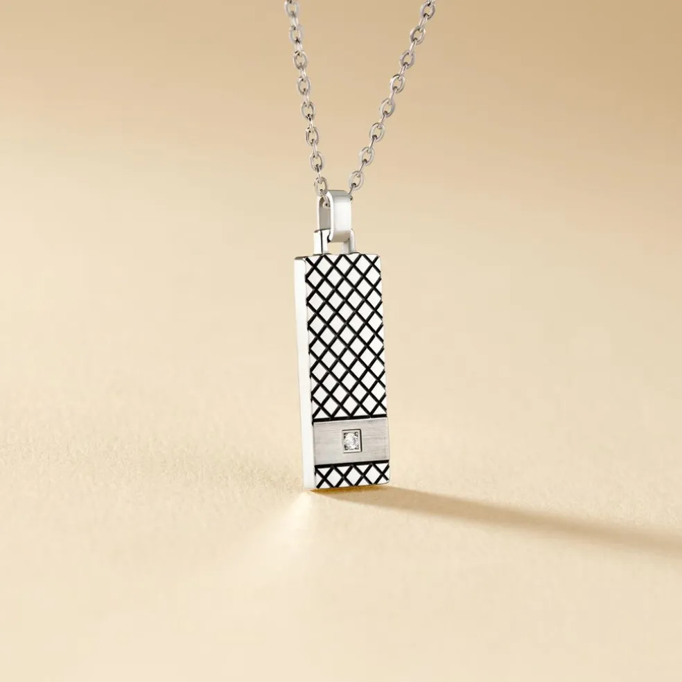 Collier Clement Acier Blanc Oxyde De Zirconium