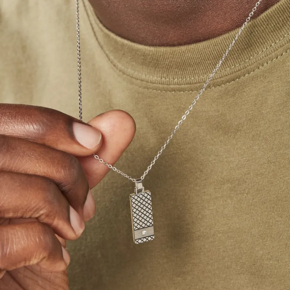 Collier Clement Acier Blanc Oxyde De Zirconium