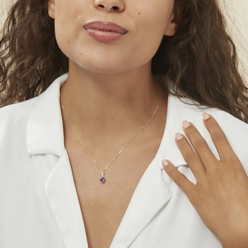 Collier Clothilde Or Jaune Amethyste Et Oxyde De Zirconium