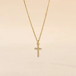 Collier Cobeia Croix Maille Forçat Or Jaune Oxyde De Zirconium