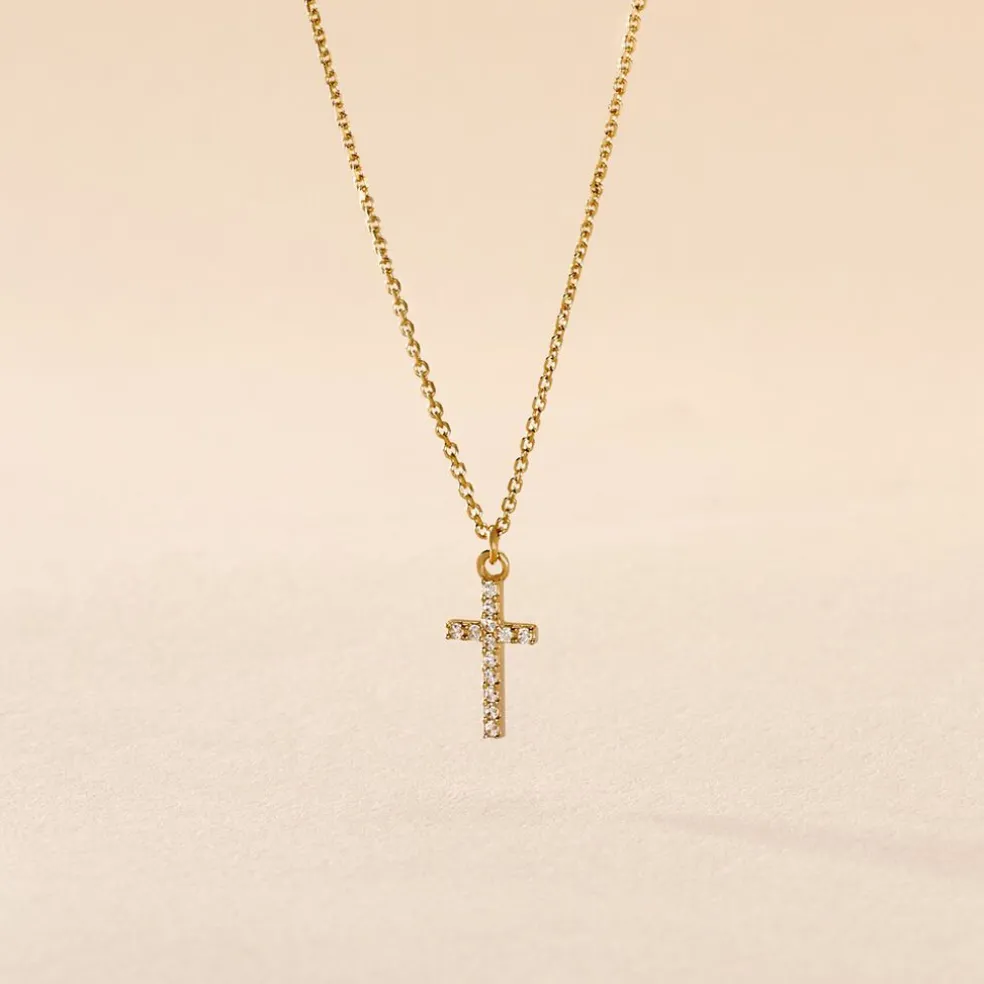 Collier Cobeia Croix Maille Forçat Or Jaune Oxyde De Zirconium