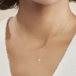 Collier Cobeia Croix Maille Forçat Or Jaune Oxyde De Zirconium