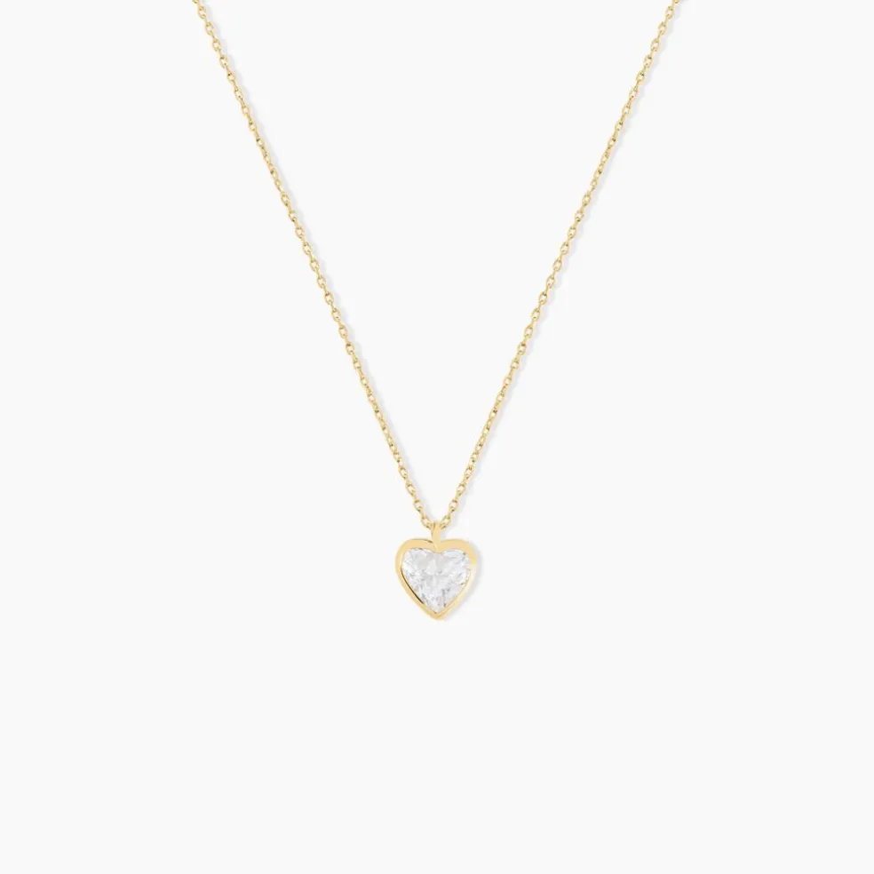 Collier Coeur Serti Clos Or Jaune Oxyde De Zirconium