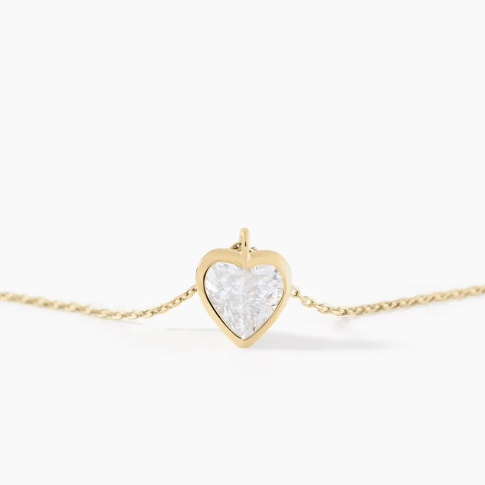 Collier Coeur Serti Clos Or Jaune Oxyde De Zirconium