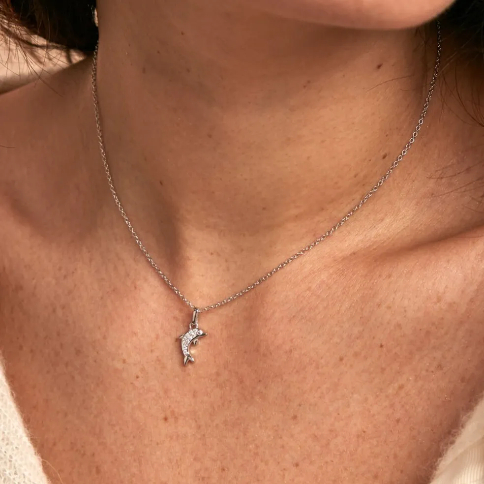 Collier Court Argent Blanc Giullia Motif Oxyde De Zirconium