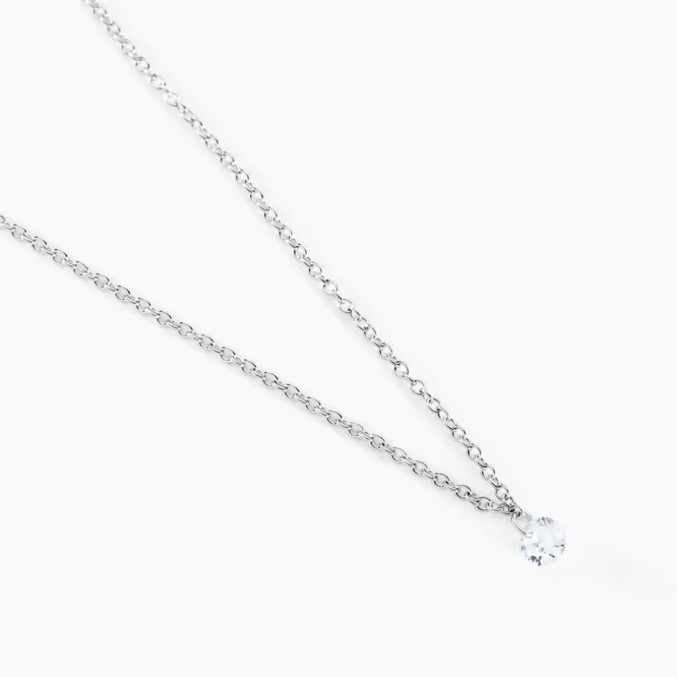 Collier Court Argent Blanc Constantin Oxyde De Zirconium