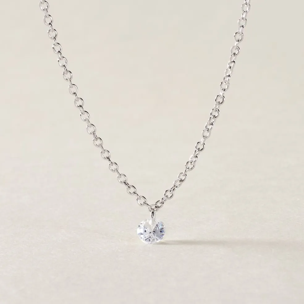 Collier Court Argent Blanc Constantin Oxyde De Zirconium