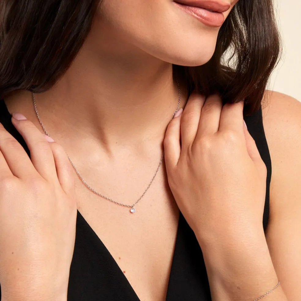 Collier Court Argent Blanc Constantin Oxyde De Zirconium