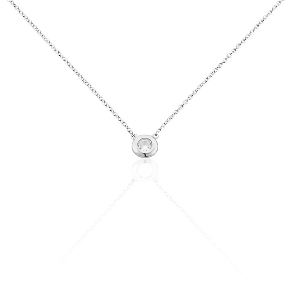 Collier Court Argent Blanc Laureano Oxyde De Zirconium
