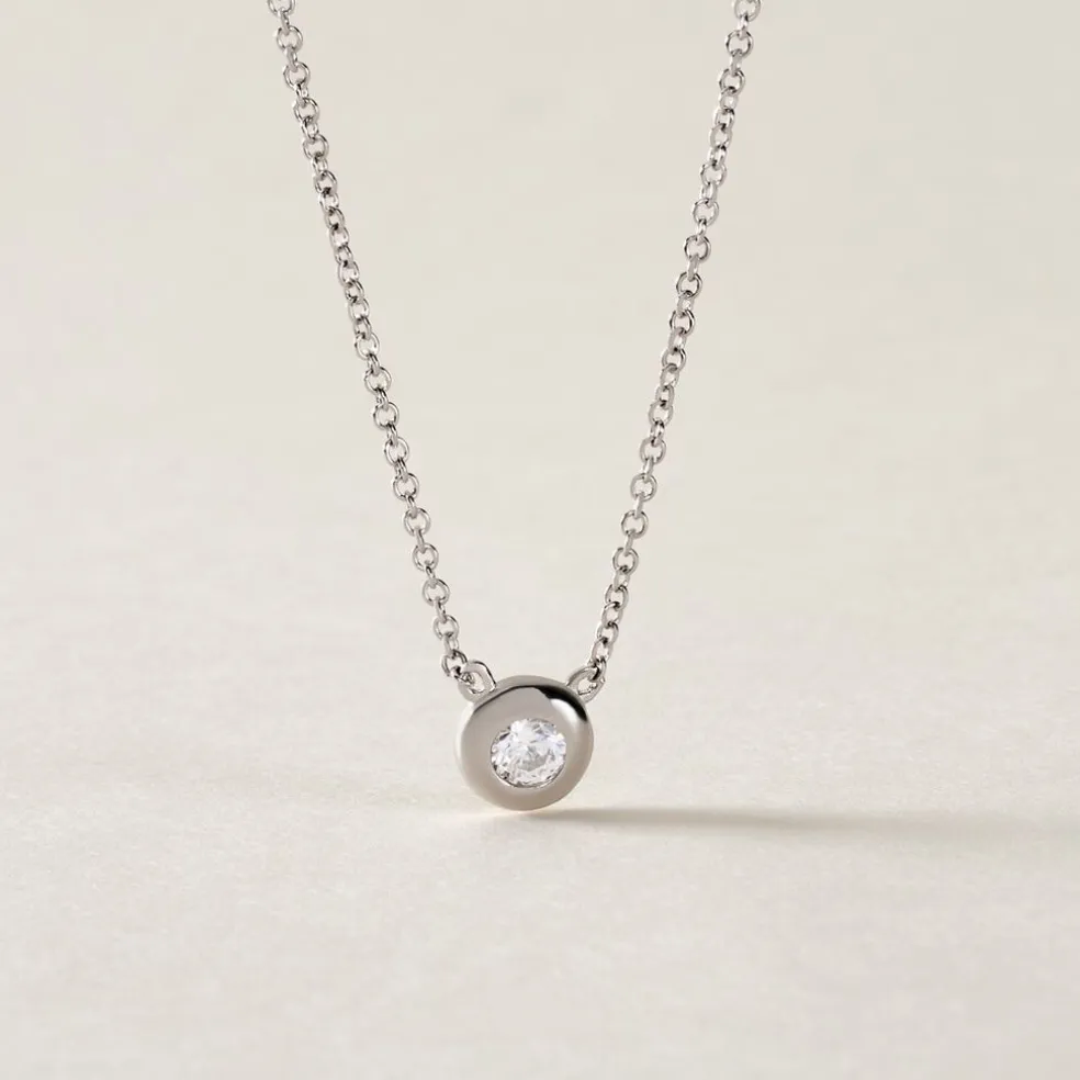 Collier Court Argent Blanc Laureano Oxyde De Zirconium