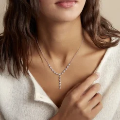 Collier Cravate Argent Blanc Shiny Nights Oxyde De Zirconium