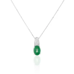 Collier Crista Or Blanc Emeraude Et Diamant