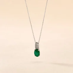 Collier Crista Or Blanc Emeraude Et Diamant