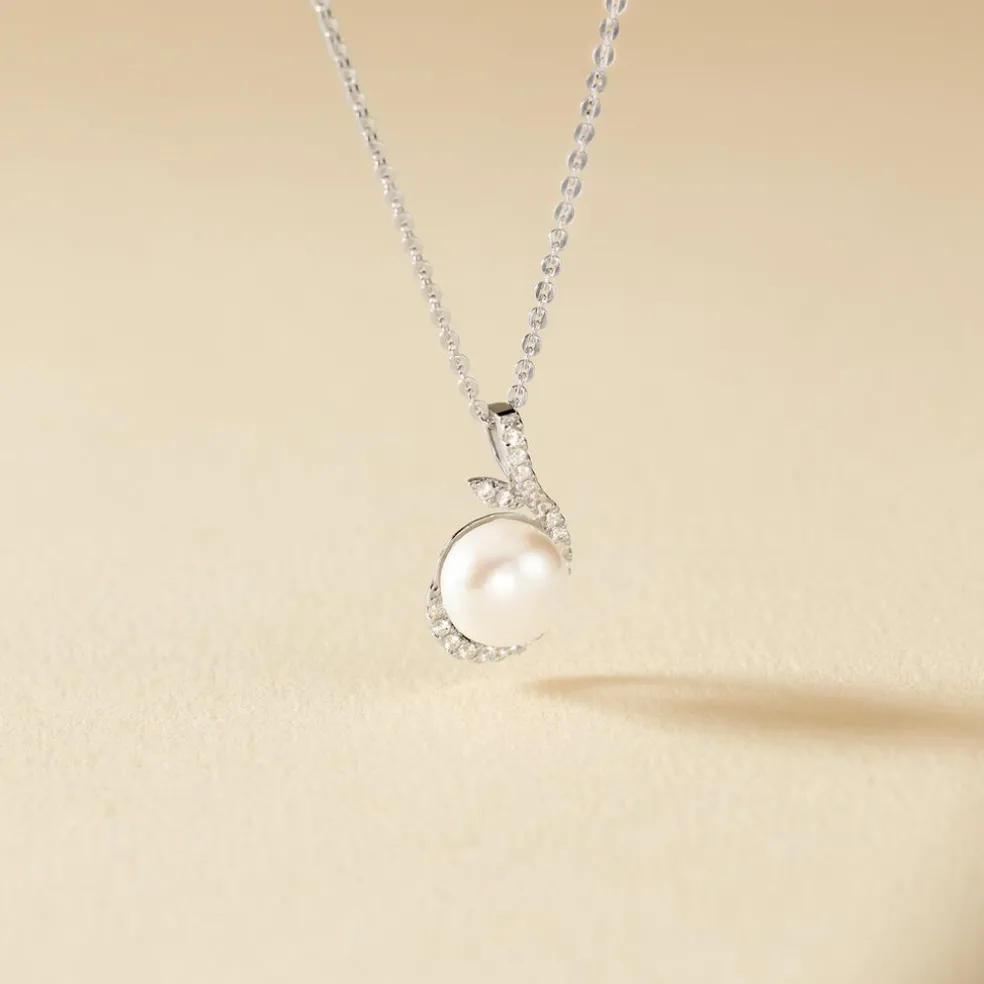 Collier Cyrana Argent Blanc Perle De Culture Et Oxyde De Zirconium