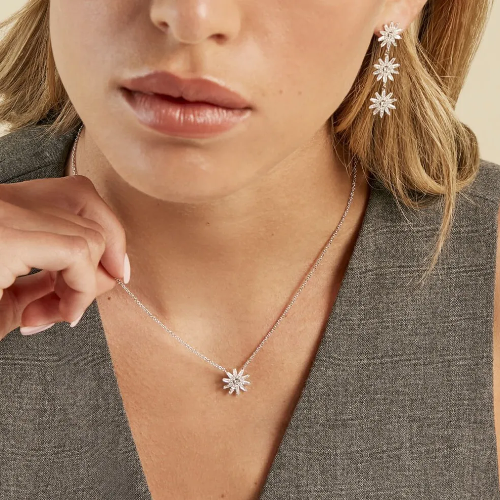Collier Daisy Argent Blanc Oxyde De Zirconium