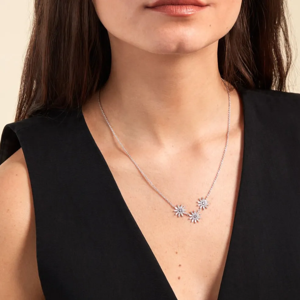 Collier Daisy Argent Blanc Oxyde De Zirconium