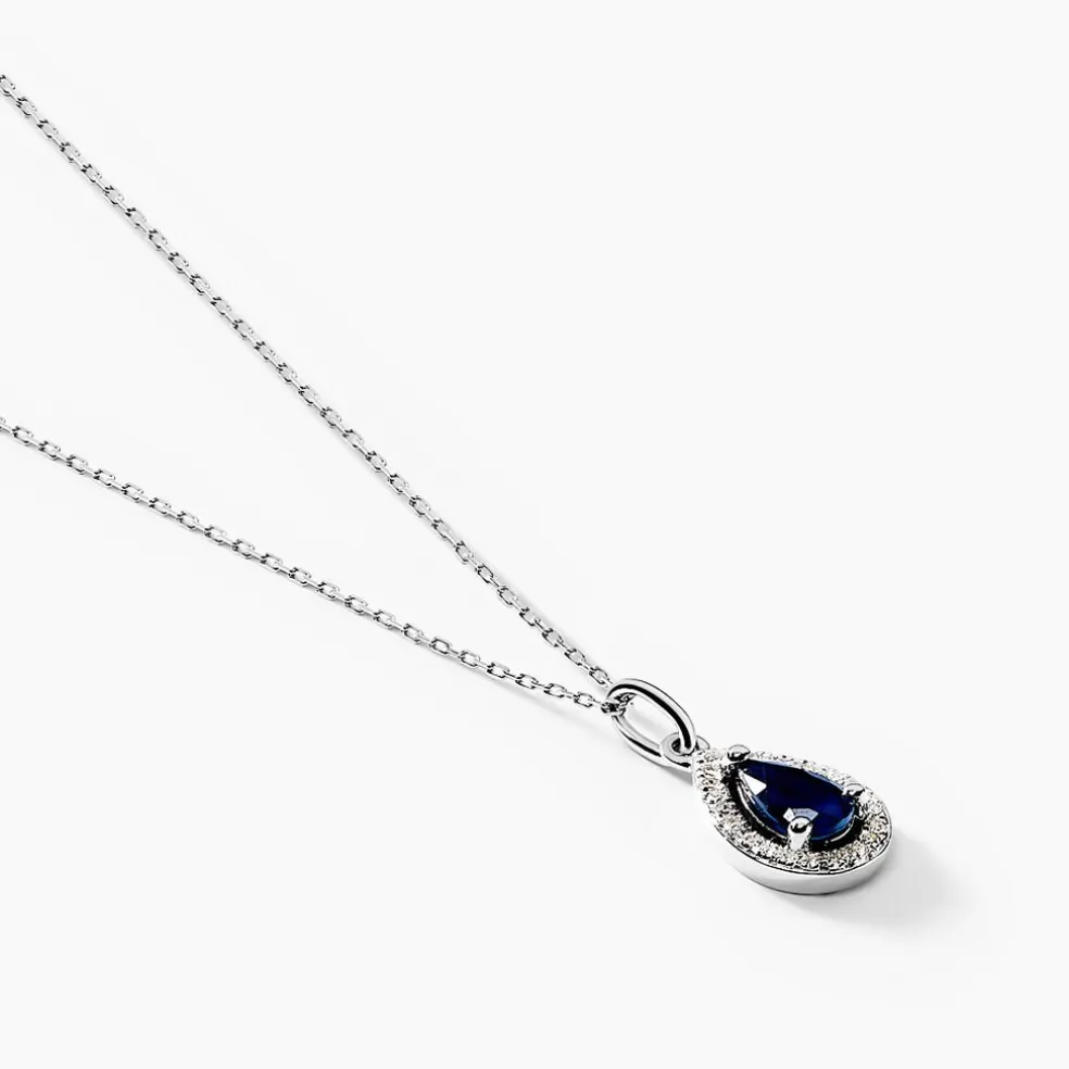 Collier Dorthy Or Blanc Saphir Et Diamant