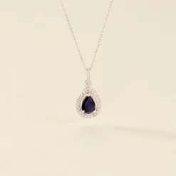Collier Dorthy Or Blanc Saphir Et Diamant