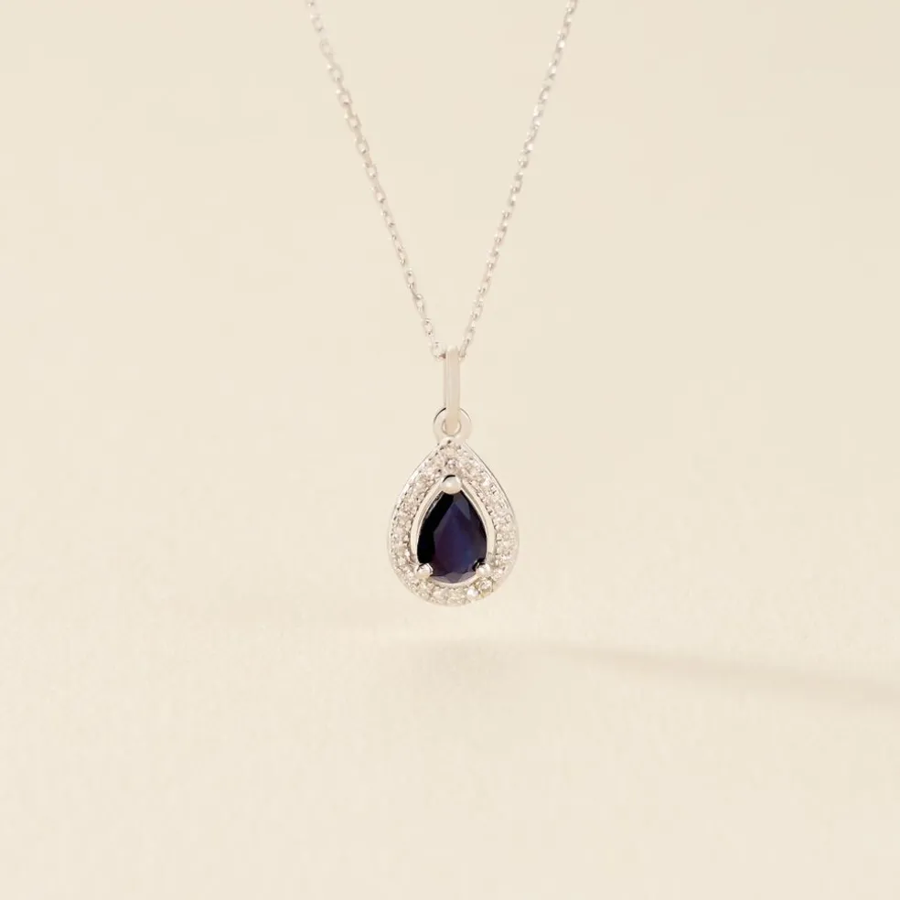 Collier Dorthy Or Blanc Saphir Et Diamant