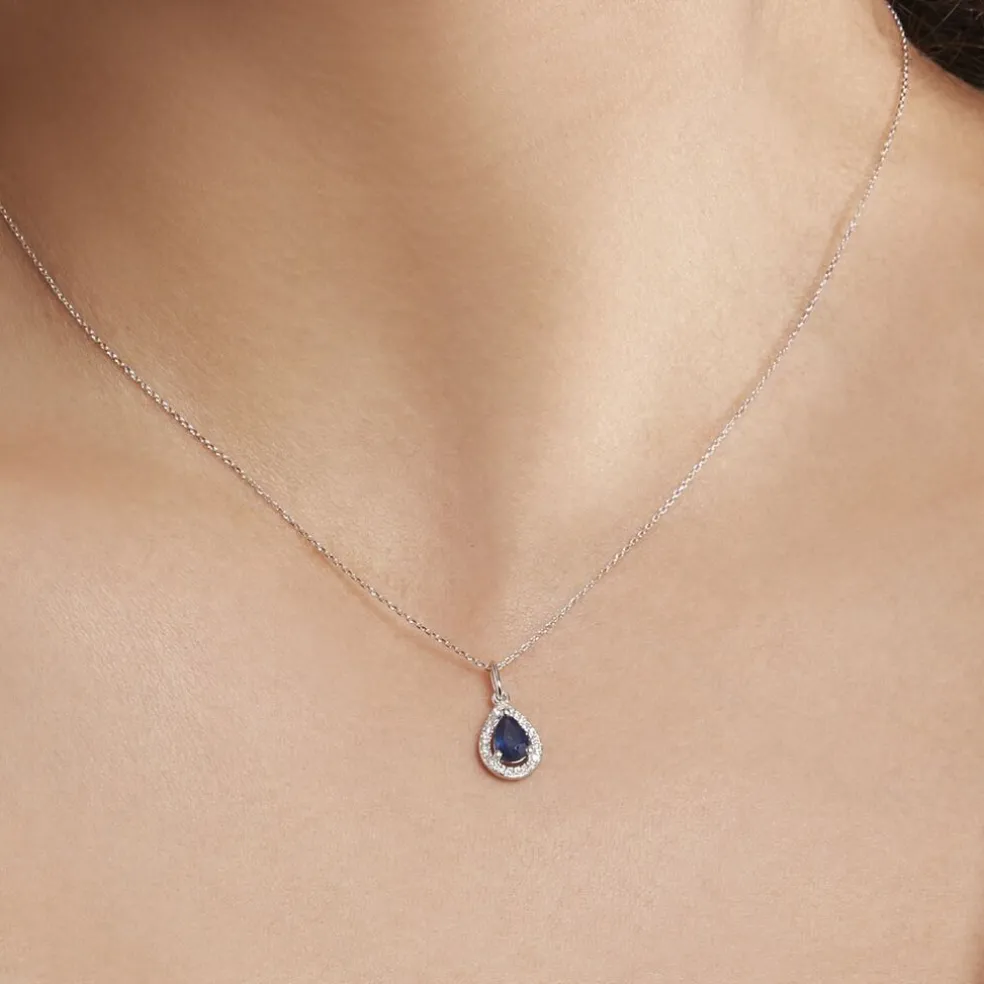 Collier Dorthy Or Blanc Saphir Et Diamant