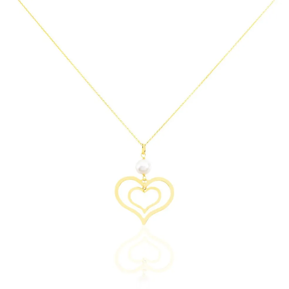 Collier Double Ajoure Or Jaune Perle De Culture