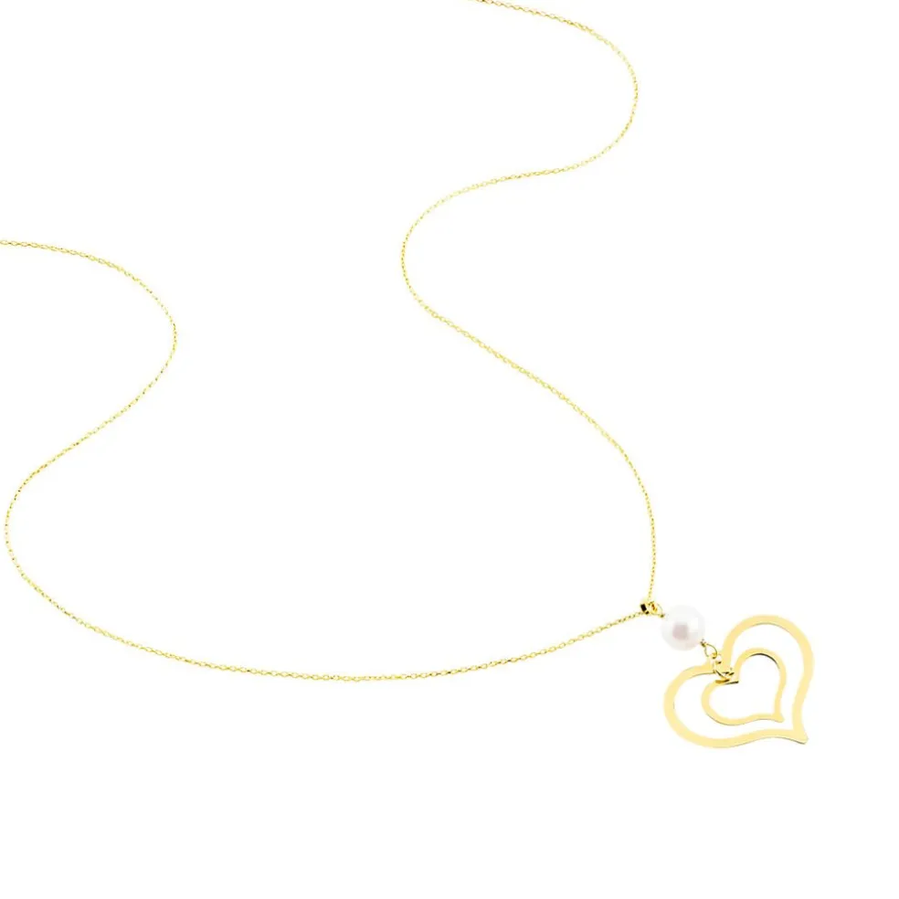 Collier Double Ajoure Or Jaune Perle De Culture