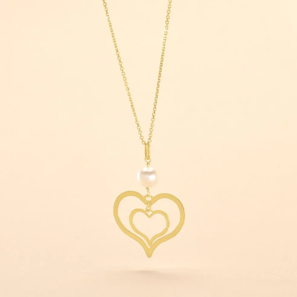 Collier Double Ajoure Or Jaune Perle De Culture