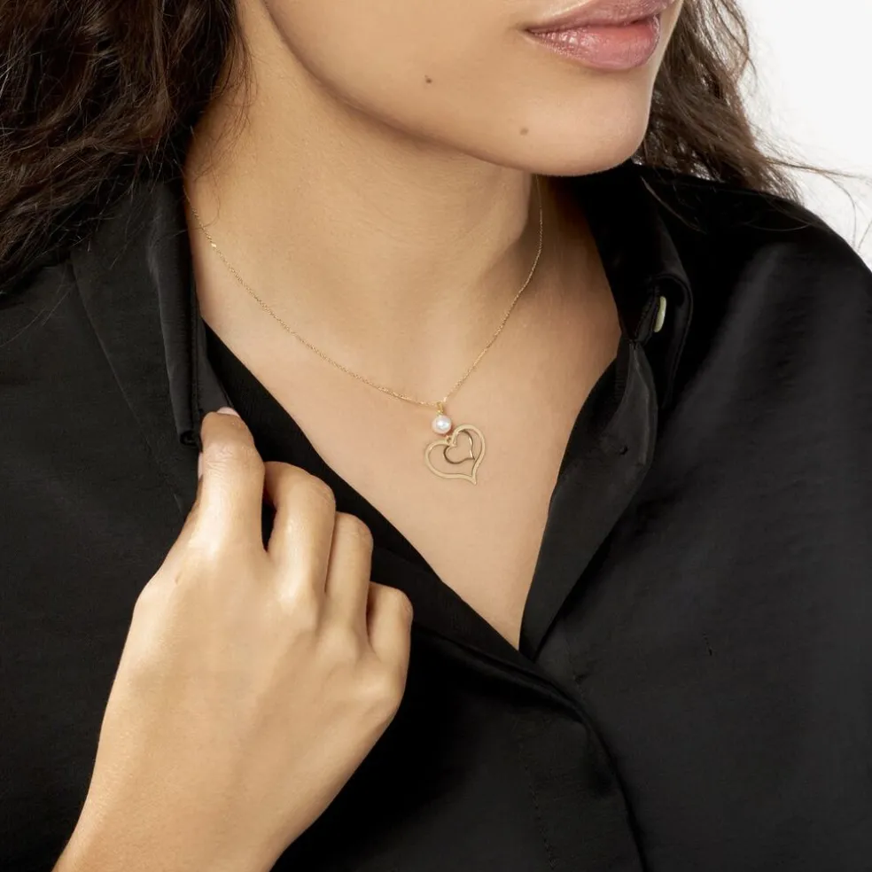 Collier Double Ajoure Or Jaune Perle De Culture