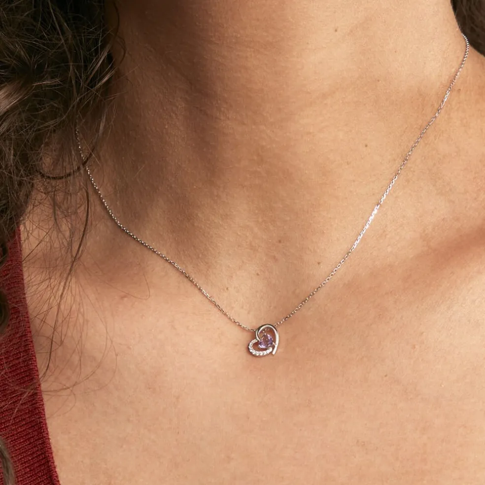 Collier Eliana Or Blanc Amethyste Et Oxyde De Zirconium