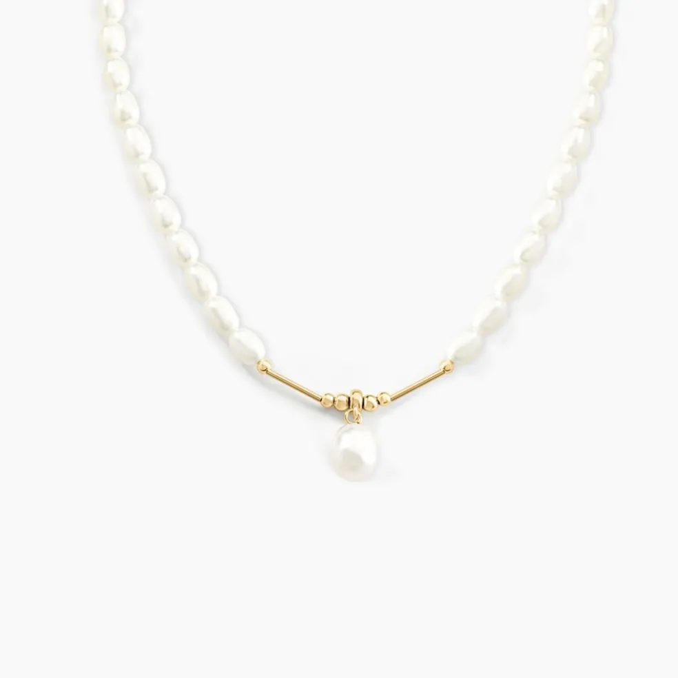 Collier Emma-lisa Or Jaune Perle De Culture