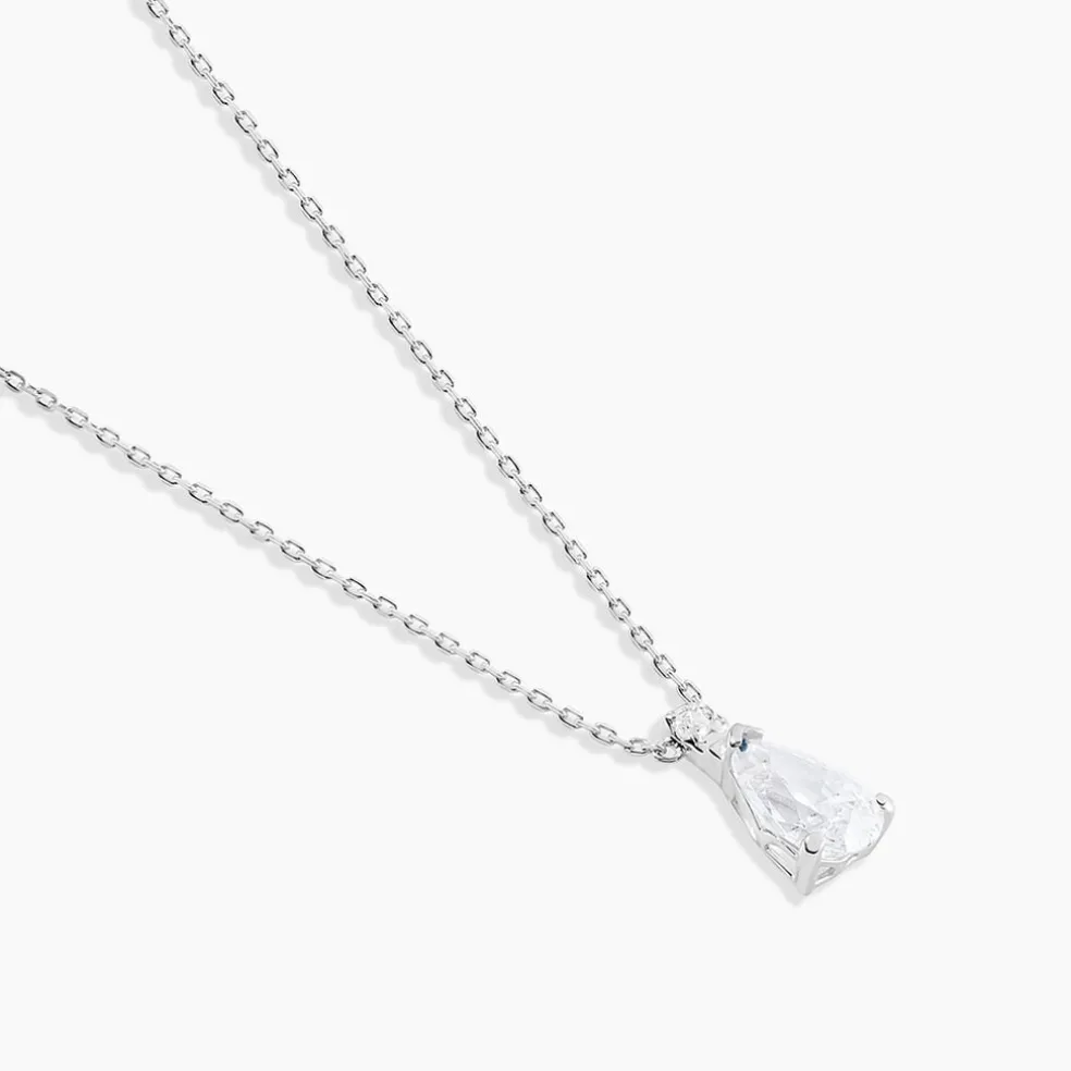 Collier Enis Or Blanc Oxyde De Zirconium Et Olivine