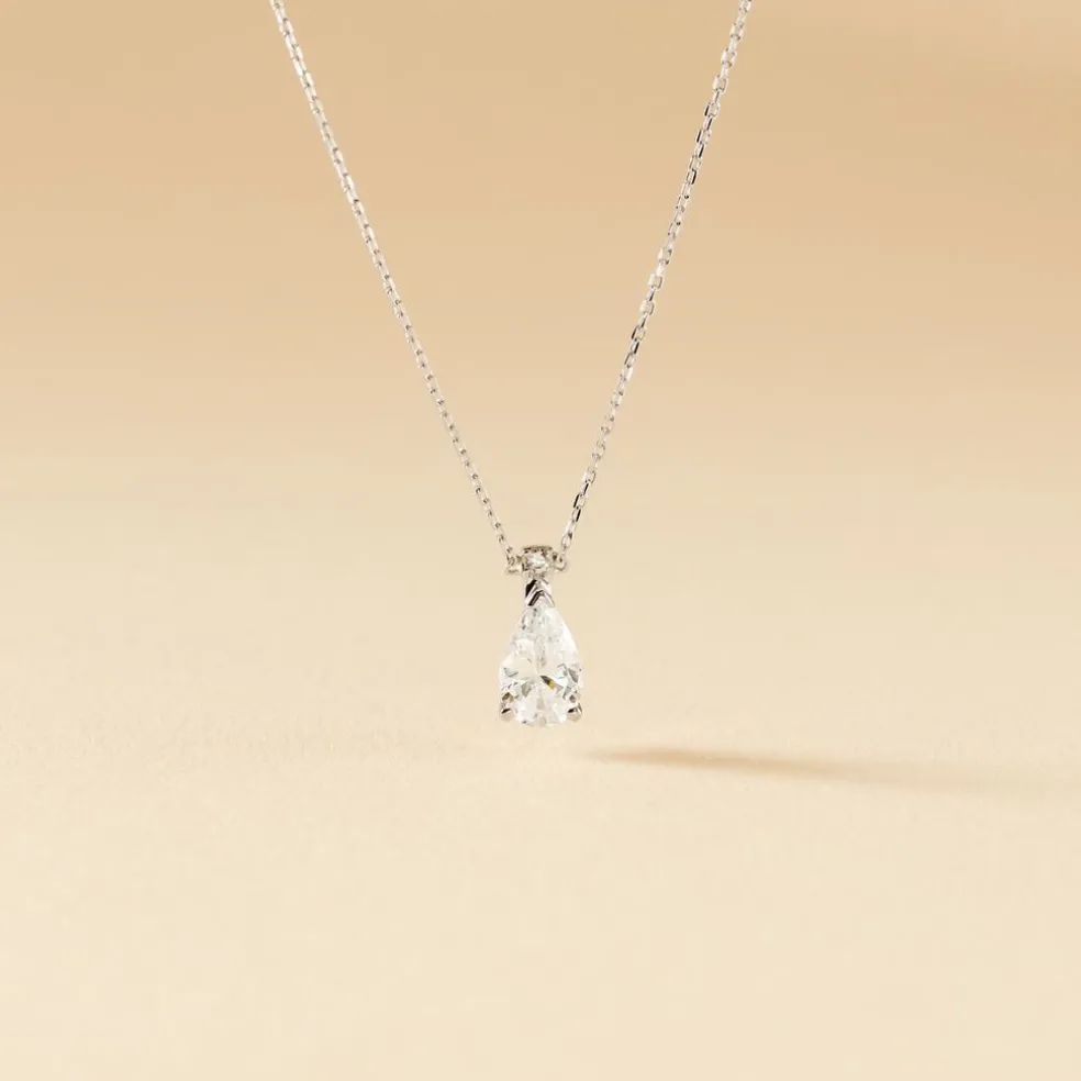 Collier Enis Or Blanc Oxyde De Zirconium Et Olivine