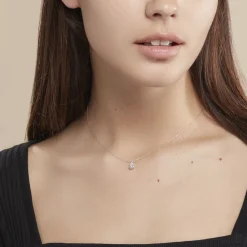 Collier Enis Or Blanc Oxyde De Zirconium Et Olivine