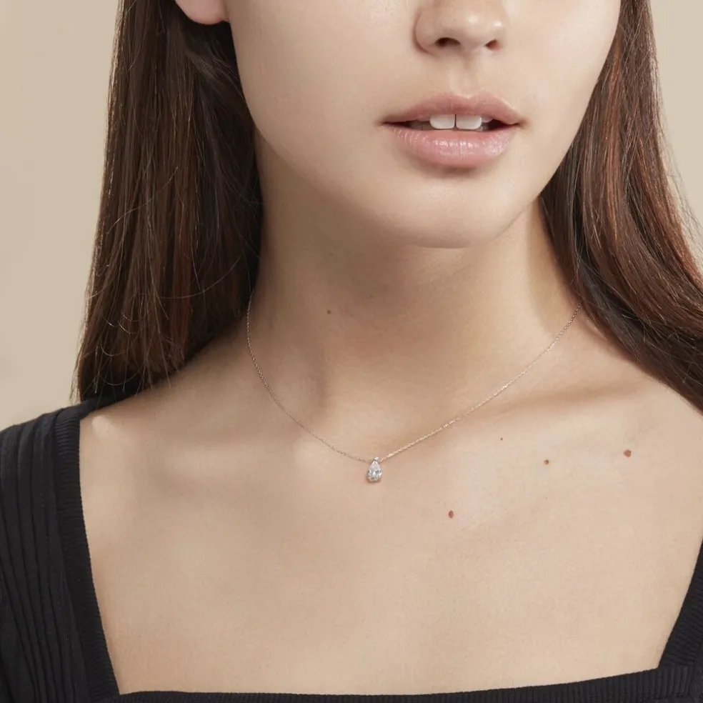 Collier Enis Or Blanc Oxyde De Zirconium Et Olivine