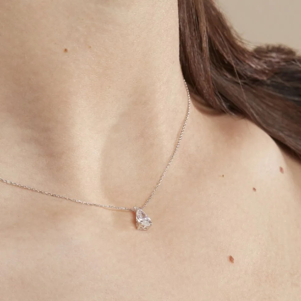 Collier Enis Or Blanc Oxyde De Zirconium Et Olivine