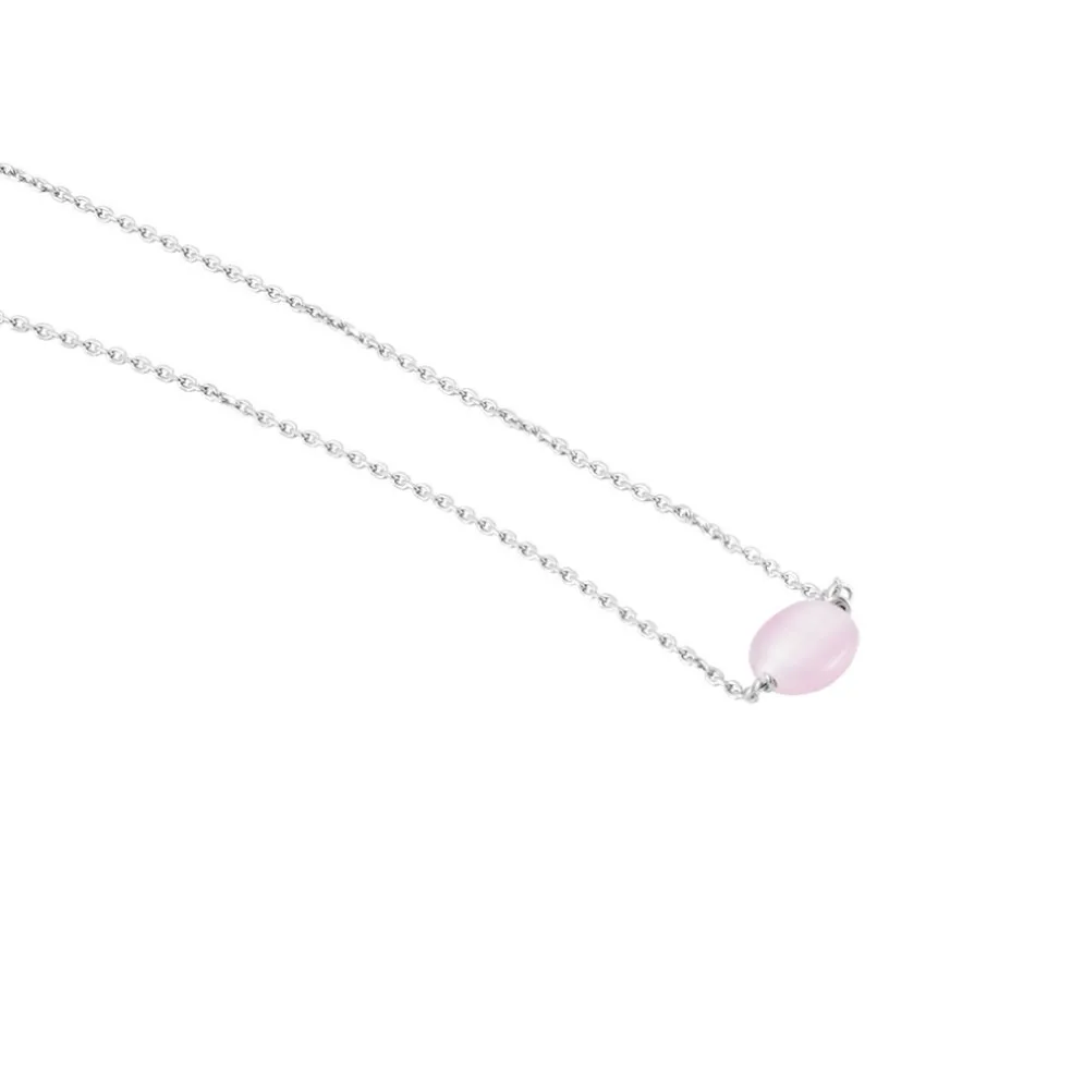 Collier Evren Argent Blanc Quartz Rose
