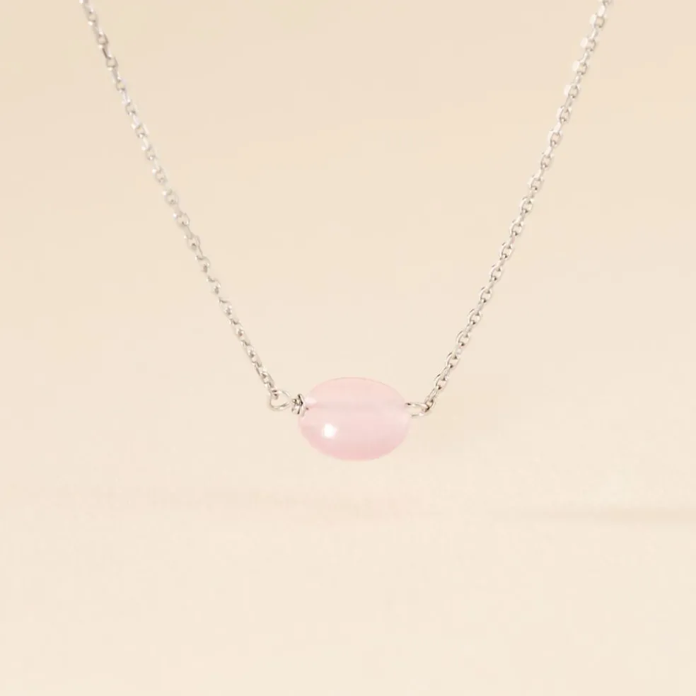 Collier Evren Argent Blanc Quartz Rose