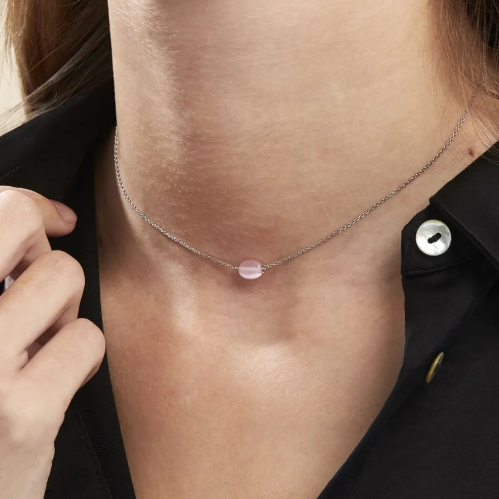 Collier Evren Argent Blanc Quartz Rose