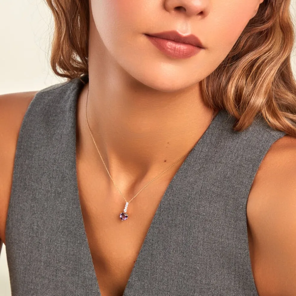 Collier Fany Or Jaune Améthyste Oxyde De Zirconium