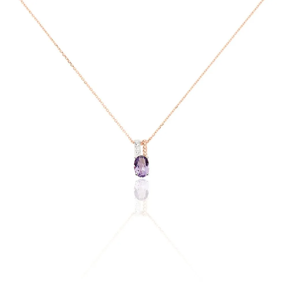 Collier Frannie Or Rose Amethyste Et Oxyde De Zirconium