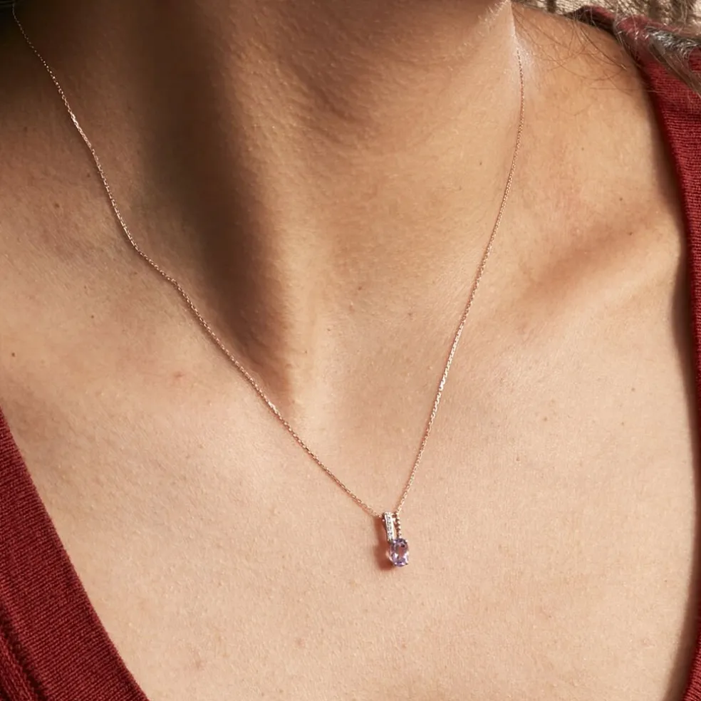 Collier Frannie Or Rose Amethyste Et Oxyde De Zirconium