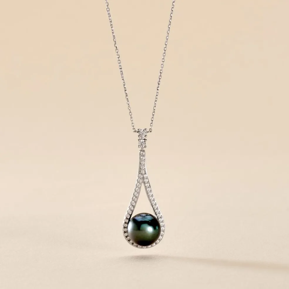 Collier Gillet Or Blanc Perle De Tahiti Oxyde Zirconium