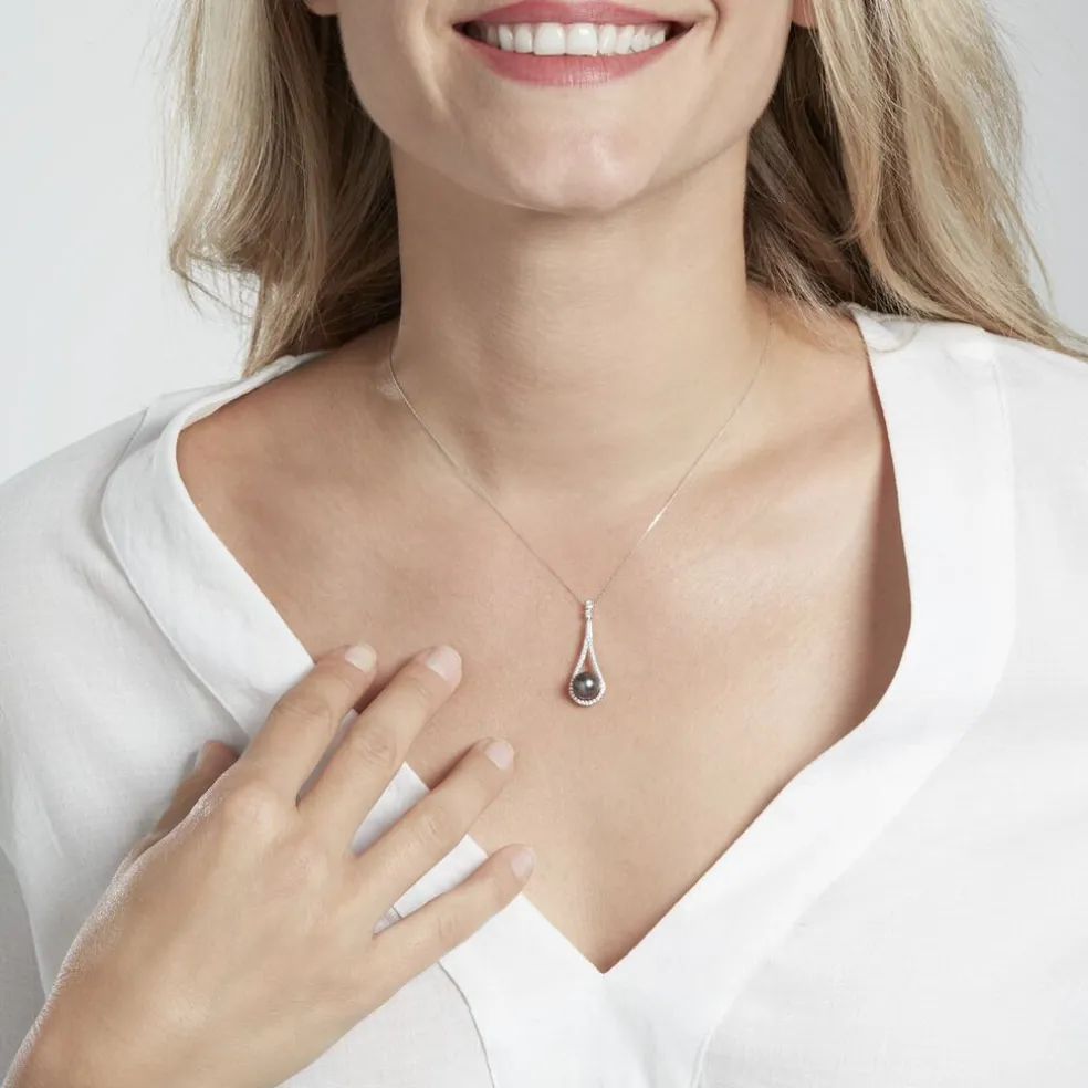 Collier Gillet Or Blanc Perle De Tahiti Oxyde Zirconium