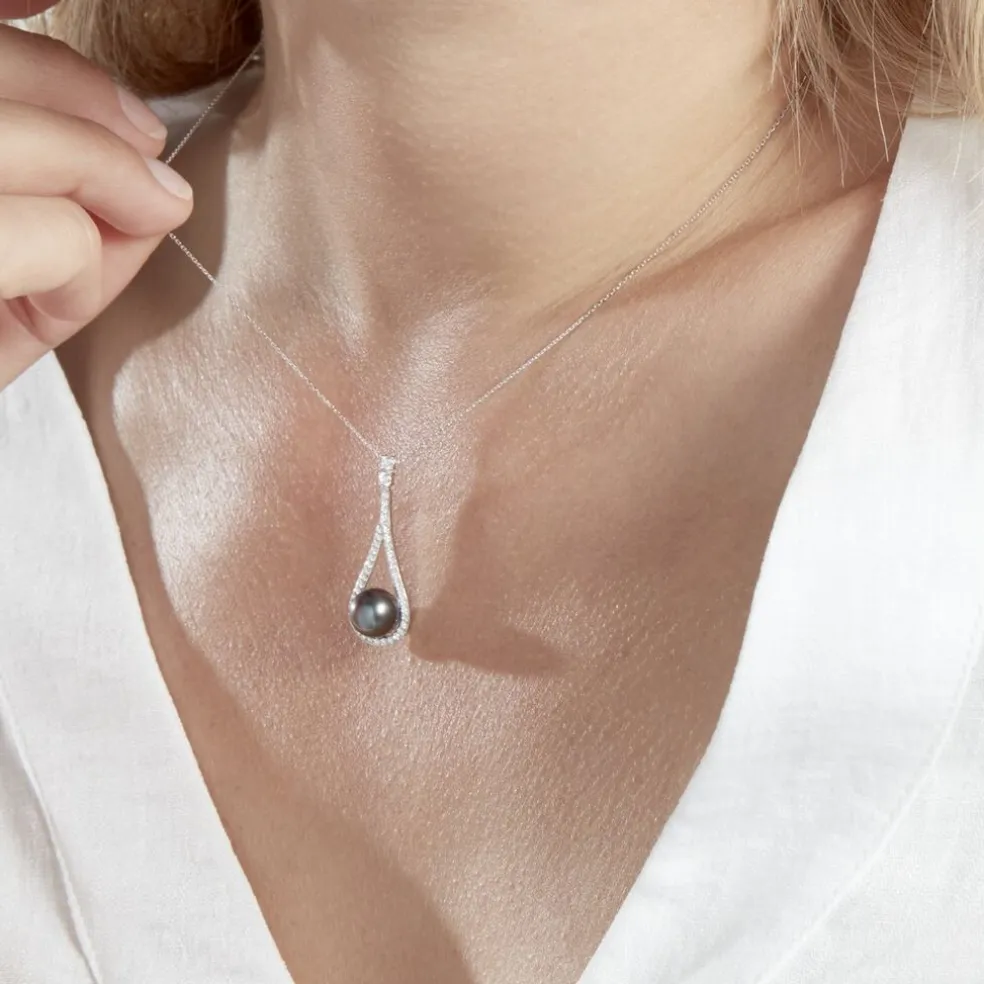 Collier Gillet Or Blanc Perle De Tahiti Oxyde Zirconium