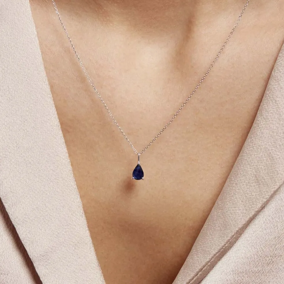 Collier Goutte Or Blanc Saphir