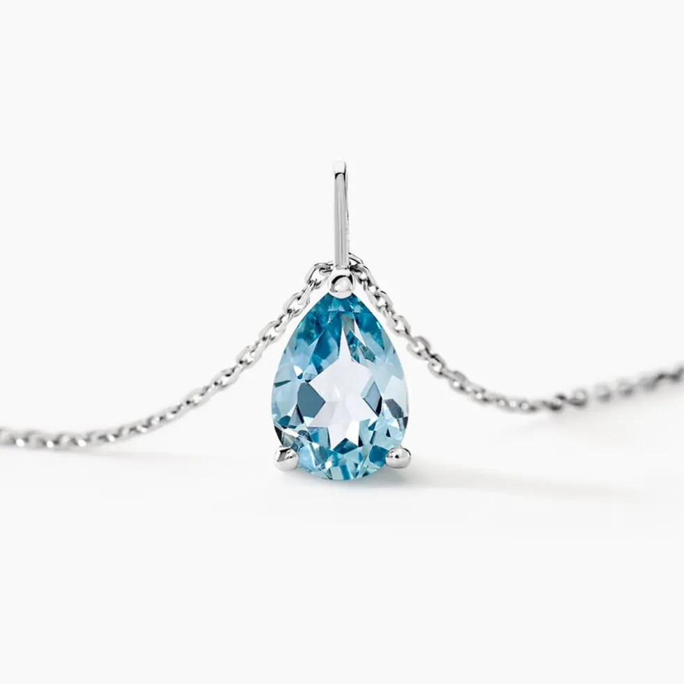 Collier Goutte Or Blanc Topaze