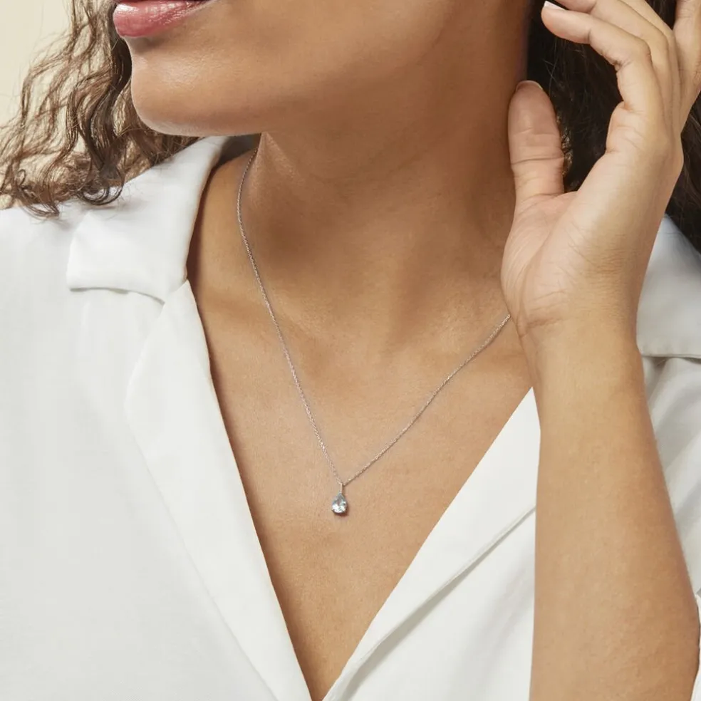Collier Goutte Or Blanc Topaze